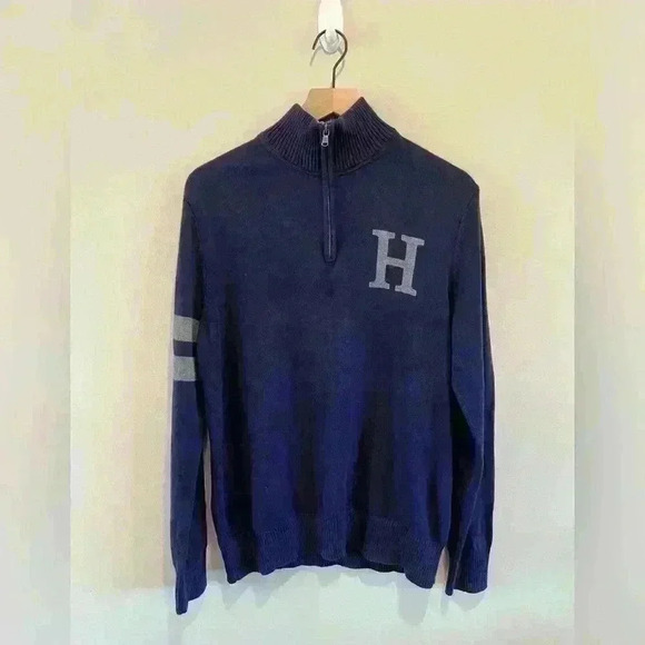 Tommy Hilfiger Men 1/2 Half Zip Mock Turtle Neck H Logo Solid Sweater - Picture 1 of 6